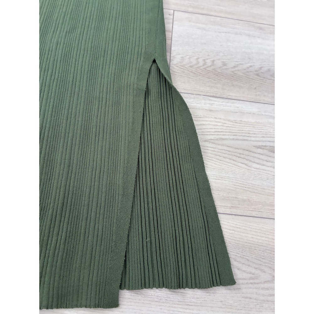 Rachel Zoe Olive Green Ribbed Knit 2 Piece Set Crop Top Maxi Skirt Side Slit L - Picture 2 of 6